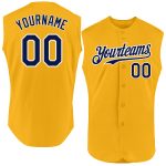 Personalized Gold Navy White Baseball Jersey - Authentic Sleeveless Design Personalized Gold Navy-White Authentic Sleeveless