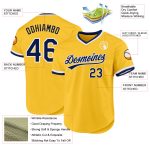 Custom Gold Navy-White Baseball Jersey with Personalized Name & Number - Authentic Throwback Team Design Personalized Gold