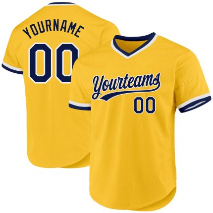 Custom Gold Navy-White Baseball Jersey with Personalized Name & Number - Authentic Throwback Team Design Personalized Gold