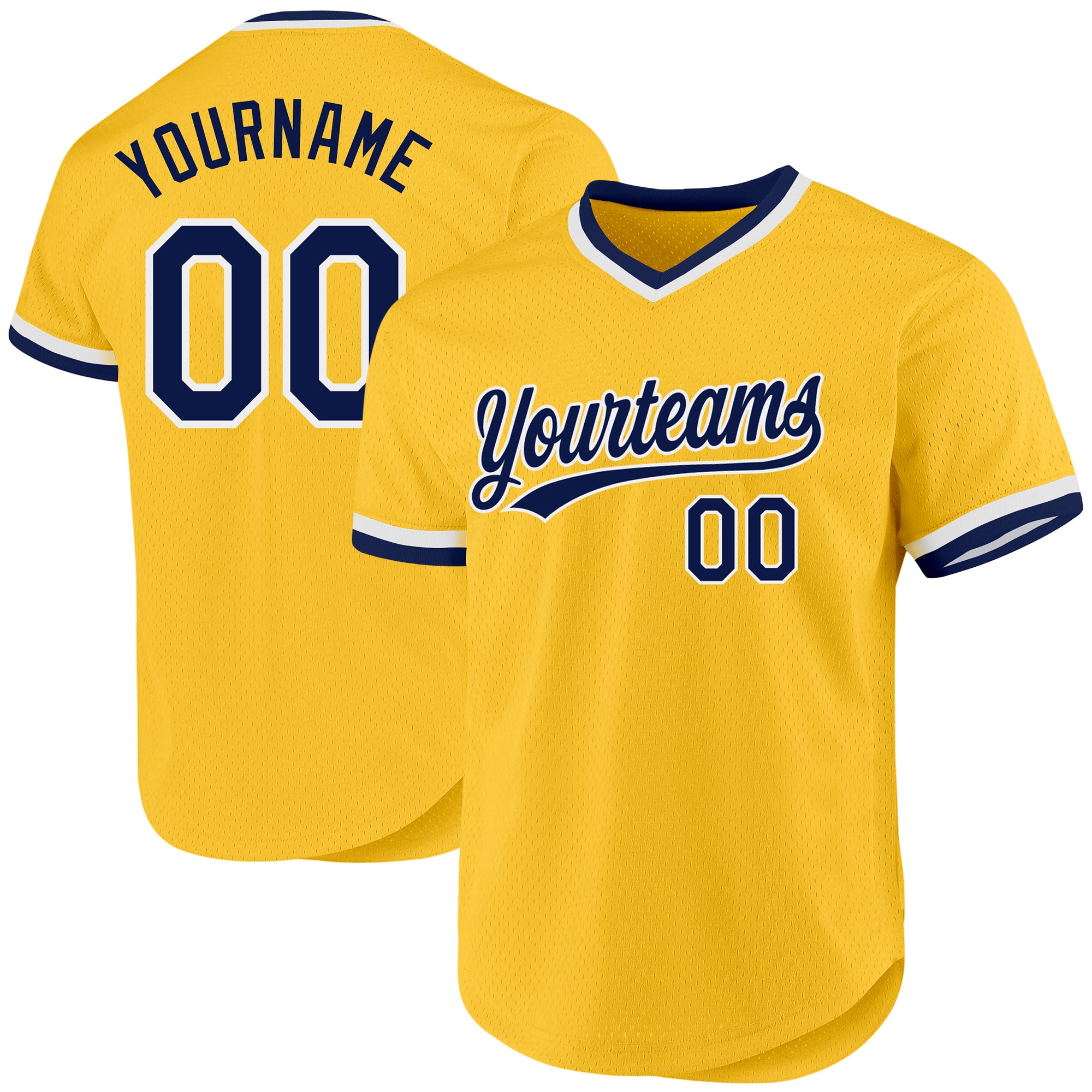 Custom Gold Navy-White Baseball Jersey with Personalized Name & Number - Authentic Throwback Team Design Personalized Gold