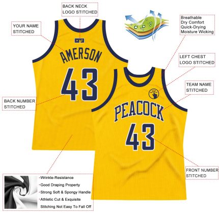 Custom Name & Number Personalized Gold Navy White Basketball Jersey - Authentic Throwback Jersey Personalized Gold Navy-White