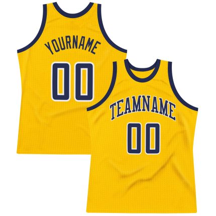Custom Name & Number Personalized Gold Navy White Basketball Jersey - Authentic Throwback Jersey Personalized Gold Navy-White