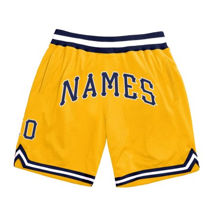 Custom Gold Navy White Basketball Shorts with Team Name and Number - Personalized Authentic Throwback Design Personalized