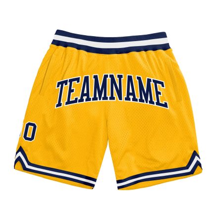 Personalized Gold Basketball Shorts - Navy White Authentic Throwback Style Personalized Gold Navy-White Authentic Throwback