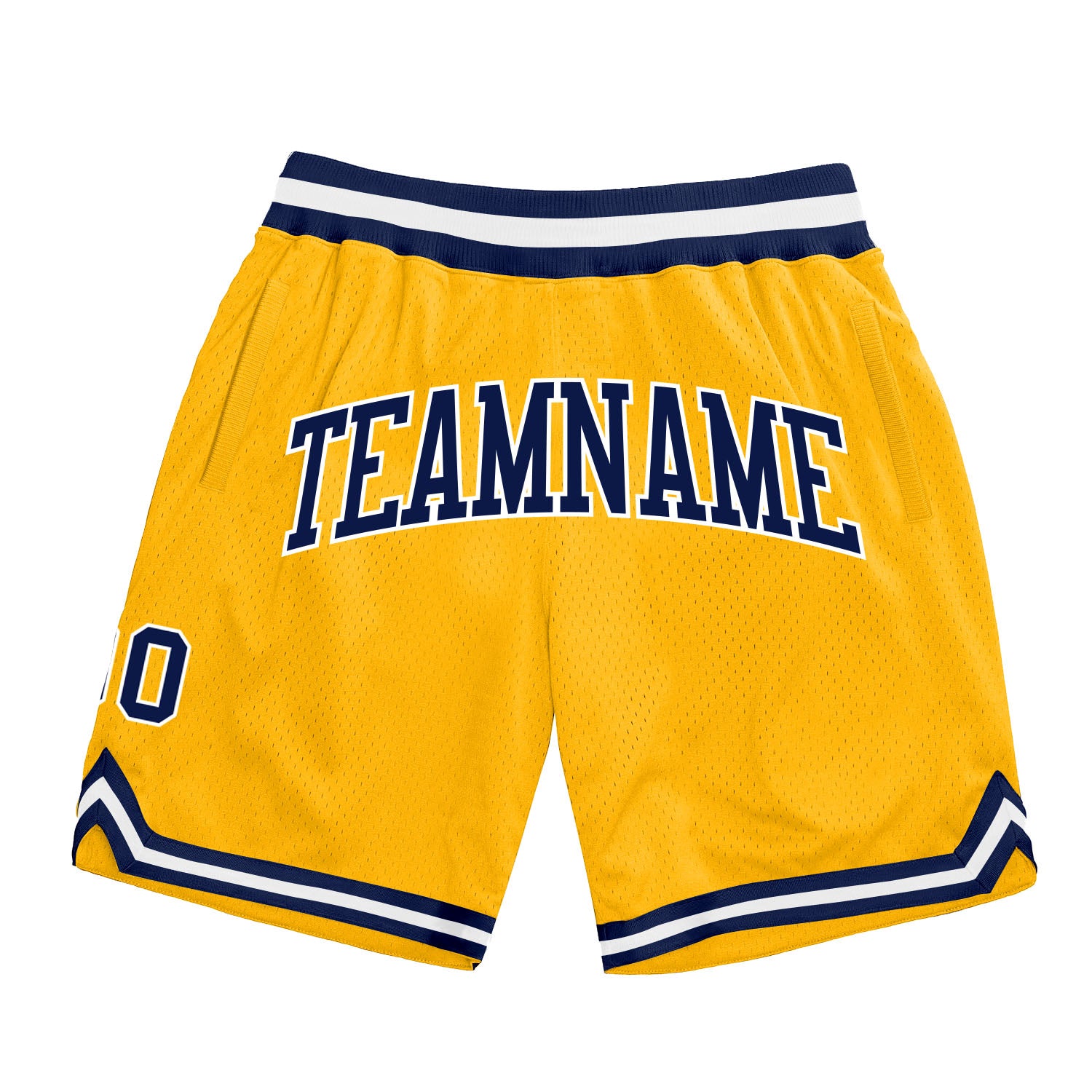 Personalized Gold Basketball Shorts - Navy White Authentic Throwback Style Personalized Gold Navy-White Authentic Throwback