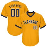 Custom Name Number Personalized Gold Navy-White Throwback Baseball Jersey Shirt Rib-Knit Authentic Design Personalized Gold