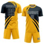 Custom Name and Number Personalized Soccer Uniform Jersey - Gold Navy-White Curve Lines Design Personalized Gold Navy-White