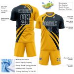 Custom Name and Number Personalized Soccer Uniform Jersey - Gold Navy-White Curve Lines Design Personalized Gold Navy-White