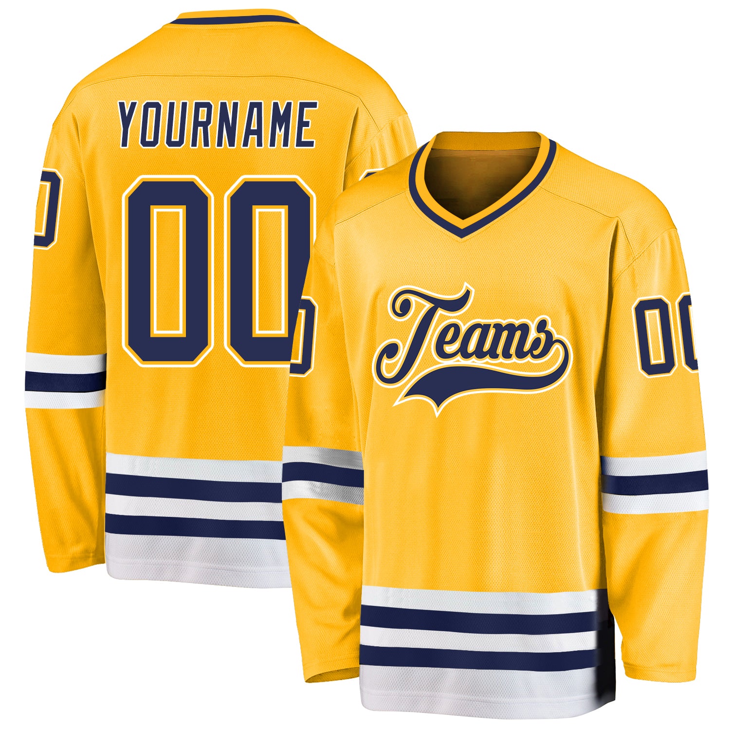 Custom Gold Navy-White Hockey Jersey with Personalized Name and Number - Team Apparel Personalized Gold Navy-White Hockey