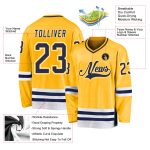 Custom Gold Navy-White Hockey Jersey with Personalized Name and Number - Team Apparel Personalized Gold Navy-White Hockey
