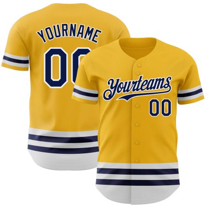 Custom Name and Number Baseball Jersey - Personalized Gold Navy-White Line Authentic Team Jersey Personalized Gold Navy-White