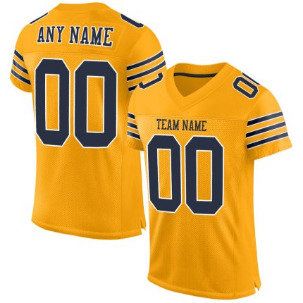 Personalized Gold Navy White Football Jersey - Authentic Mesh Design Personalized Gold Navy-White Mesh Authentic Football