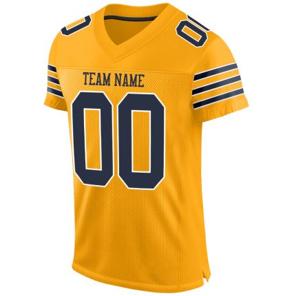 Personalized Gold Navy White Football Jersey - Authentic Mesh Design Personalized Gold Navy-White Mesh Authentic Football