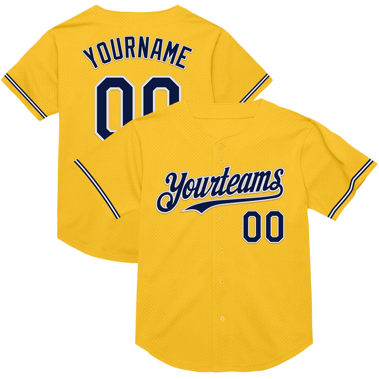 Custom Personalized Gold Navy-White Authentic Baseball Jersey with Team Name and Number - Throwback Style Personalized Gold