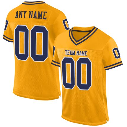 Custom Name and Number Personalized Gold Navy-White Mesh Football Jersey - Authentic Throwback Team Jersey Personalized Gold