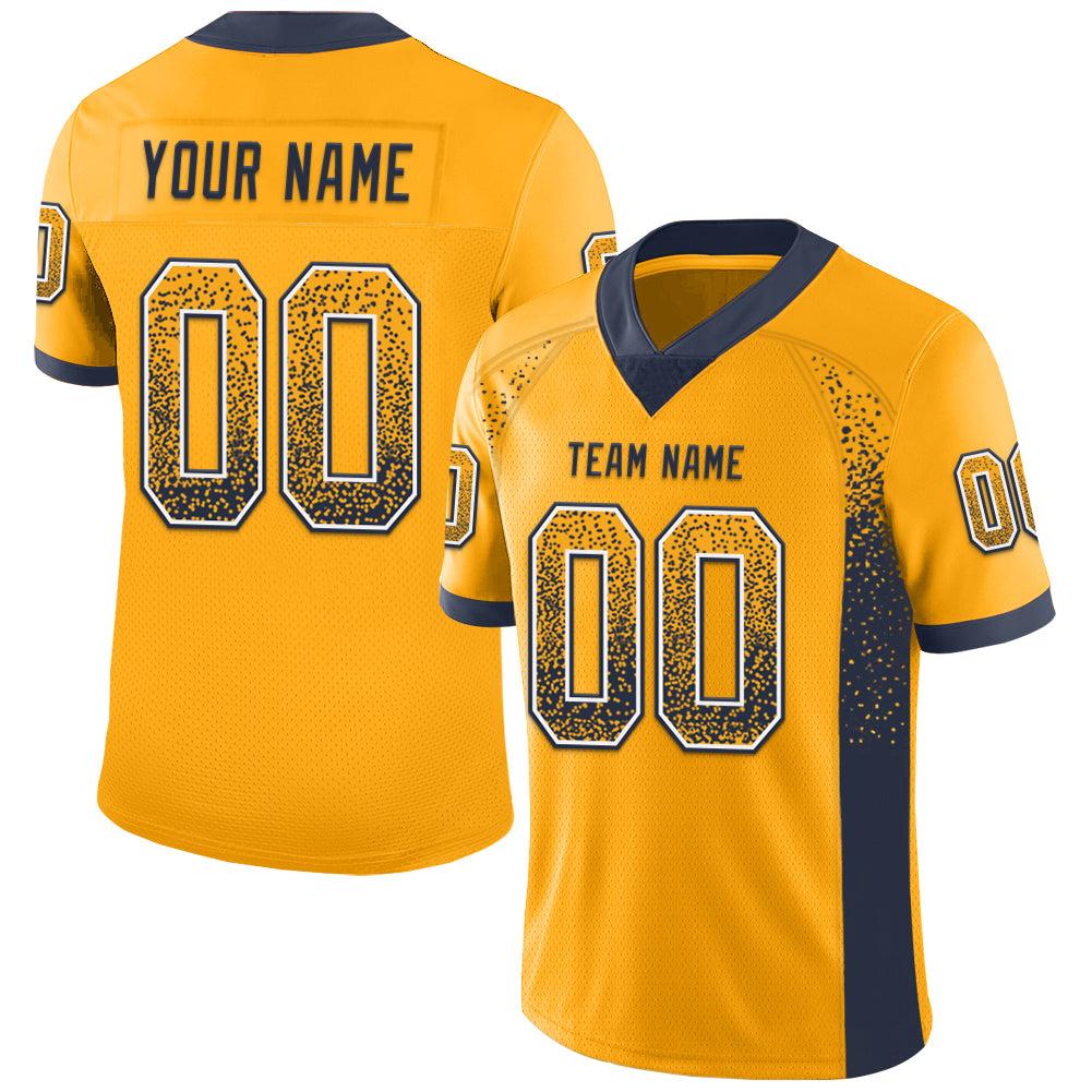 Custom Name Number Personalized Gold Navy-White Mesh Football Jersey - Drift Fashion Team Apparel Personalized Gold Navy-White