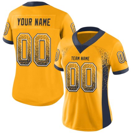 Custom Name Number Personalized Gold Navy-White Mesh Football Jersey - Drift Fashion Team Apparel Personalized Gold Navy-White