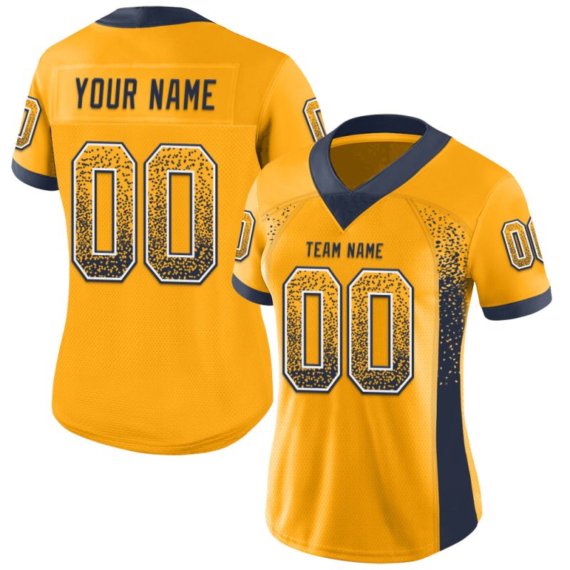 Custom Name Number Personalized Gold Navy-White Mesh Football Jersey - Drift Fashion Team Apparel Personalized Gold Navy-White