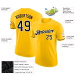 Custom Personalized Gold Navy-White Performance T-Shirt with Team Name and Number Personalized Gold Navy-White Performance