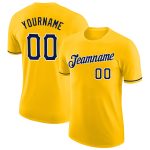 Custom Personalized Gold Navy-White Performance T-Shirt with Team Name and Number Personalized Gold Navy-White Performance
