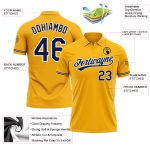 Personalized Gold Navy White Golf Polo Shirt with Custom Name and Number - Performance Vapor Team Apparel Personalized Gold