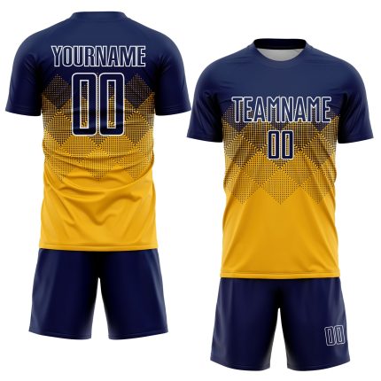 Personalized Gold Navy White Soccer Jersey Uniform - Custom Sports Apparel Personalized Gold Navy-White Sublimation Soccer