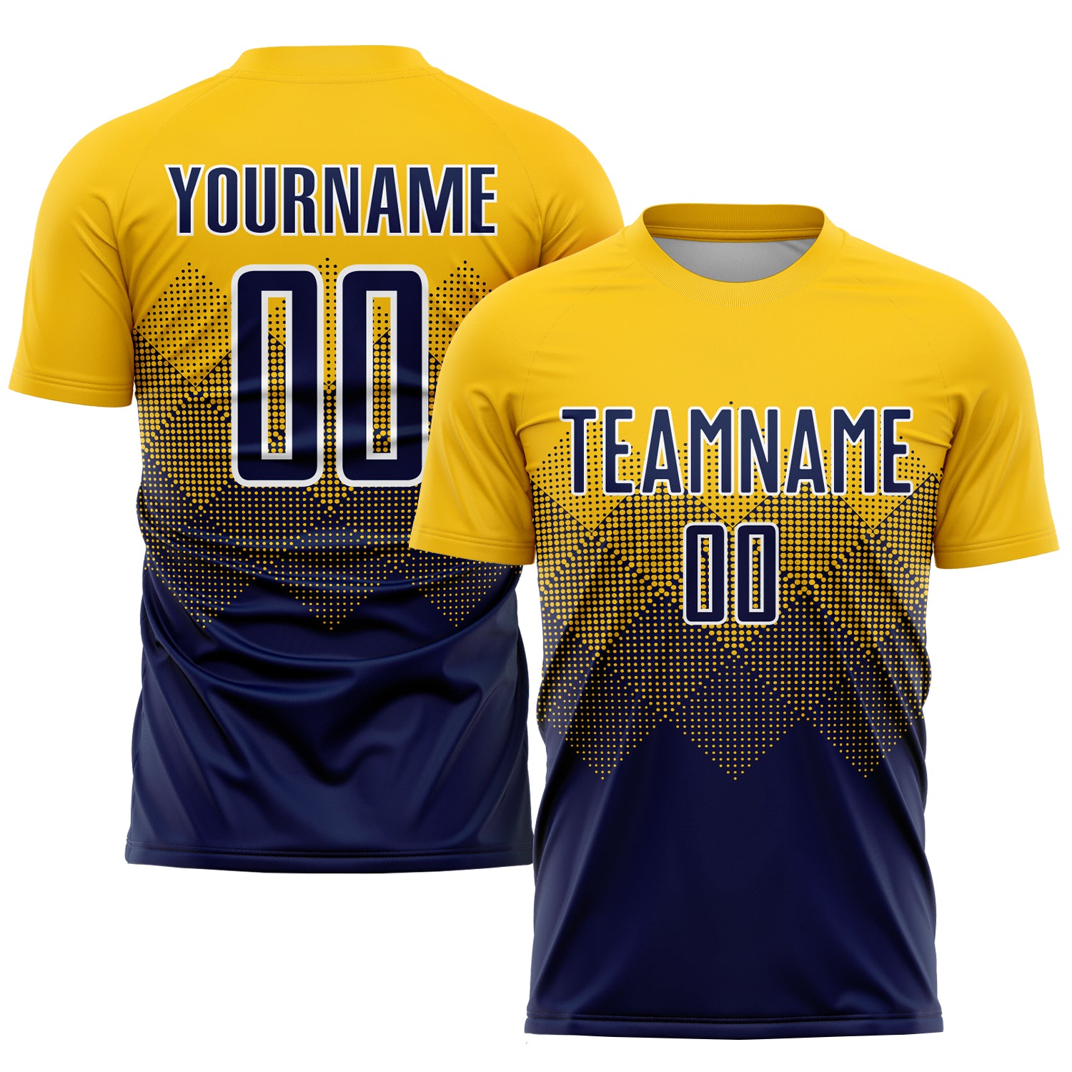 Custom Name and Number Soccer Jersey - Personalized Gold Navy-White Sublimation Uniform Personalized Gold Navy-White Sublimation