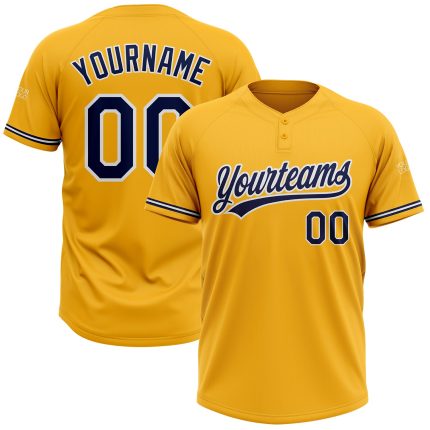Custom Gold White Navy Unisex Softball Jersey - Personalized Two-Button Design Personalized Gold Navy-White Two-Button Unisex