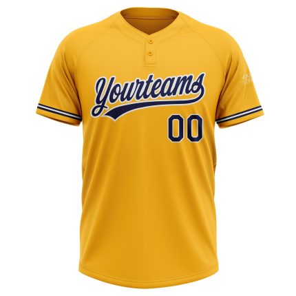 Custom Gold White Navy Unisex Softball Jersey - Personalized Two-Button Design Personalized Gold Navy-White Two-Button Unisex