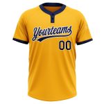 Custom Name Number Unisex Softball Jersey - Personalized Gold Navy-White Two-Button Design Personalized Gold Navy-White Two-Button