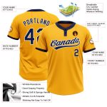 Custom Name Number Unisex Softball Jersey - Personalized Gold Navy-White Two-Button Design Personalized Gold Navy-White Two-Button