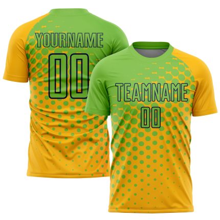 Custom Soccer Jersey with Personalized Name & Number - Gold Neon Green-Navy Sublimation Team Uniform Personalized Gold Neon