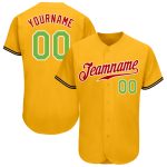 Custom Gold Neon Green Red Baseball Jersey - Personalized Authentic Design Personalized Gold Neon Green-Red Authentic Baseball