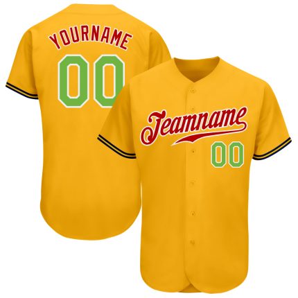Custom Gold Neon Green Red Baseball Jersey - Personalized Authentic Design Personalized Gold Neon Green-Red Authentic Baseball