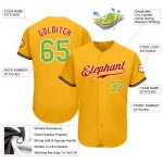 Custom Gold Neon Green Red Baseball Jersey - Personalized Authentic Design Personalized Gold Neon Green-Red Authentic Baseball