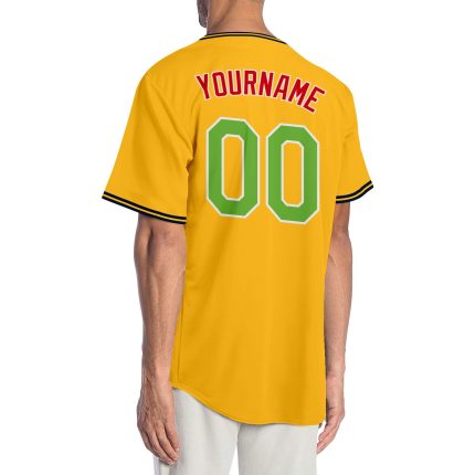 Personalized Gold Neon Green Red Baseball Jersey Custom Name and Number - Authentic Team Apparel Personalized Gold Neon Green-Red