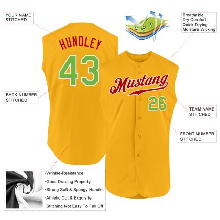 Custom Name and Number Personalized Gold Neon Green Red Baseball Jersey Sleeveless Authentic Team Apparel Personalized Gold