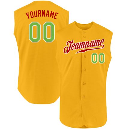 Custom Name and Number Personalized Gold Neon Green Red Baseball Jersey Sleeveless Authentic Team Apparel Personalized Gold