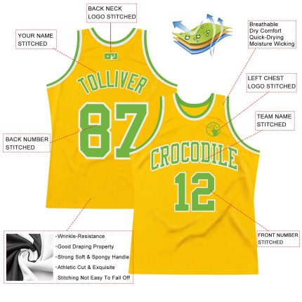 Custom Name Number Personalized Gold Neon Green White Basketball Jersey Authentic Throwback Personalized Gold Neon Green-White