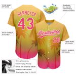 Personalized Hawaii Palm Trees Baseball Jersey in Gold Neon Pink-White 3D Pattern with Custom Name and Number Personalized
