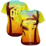 Custom Name & Number Hawaii Palm Trees 3D Pattern Baseball Jersey - Personalized Gold Neon Yellow-White Design Personalized