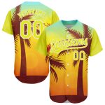Custom Name & Number Hawaii Palm Trees 3D Pattern Baseball Jersey - Personalized Gold Neon Yellow-White Design Personalized