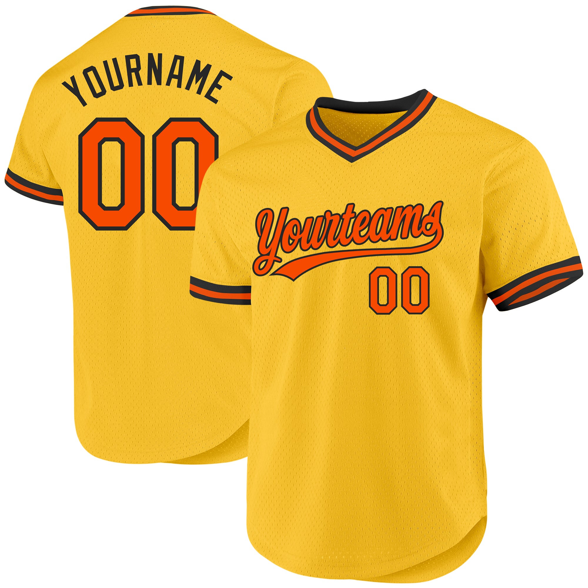 Custom Name and Number Personalized Gold Orange-Black Baseball Jersey - Authentic Throwback Design Personalized Gold Orange-Black