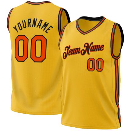 Custom Name Number Personalized Gold Orange-Black Basketball Jersey - Authentic Throwback Team Jersey Personalized Gold Orange-Black