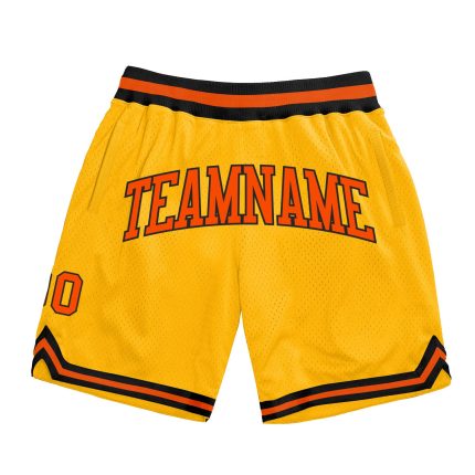 Custom Name Number Basketball Shorts - Personalized Gold Orange-Black Authentic Throwback Style Personalized Gold Orange-Black