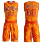 Custom Team Basketball Jersey with Personalized Name and Number, Gold Orange Black-White Round Neck Sublimation Design Personalized