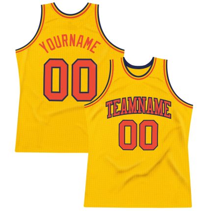 Custom Gold Orange-Navy Basketball Jersey with Personalized Name & Number - Authentic Throwback Team Gear Personalized Gold