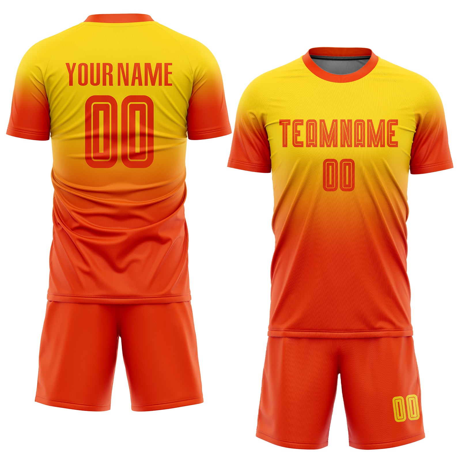 Custom Gold Orange Soccer Jersey with Personalized Name & Number - Fade Design, Team Uniform Personalized Gold Orange Sublimation