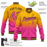 Custom Name Number Varsity Letterman Fade Jacket Personalized Gold Pink Black Bomber Full-Snap Fashion Personalized Gold