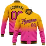 Custom Name Number Varsity Letterman Fade Jacket Personalized Gold Pink Black Bomber Full-Snap Fashion Personalized Gold